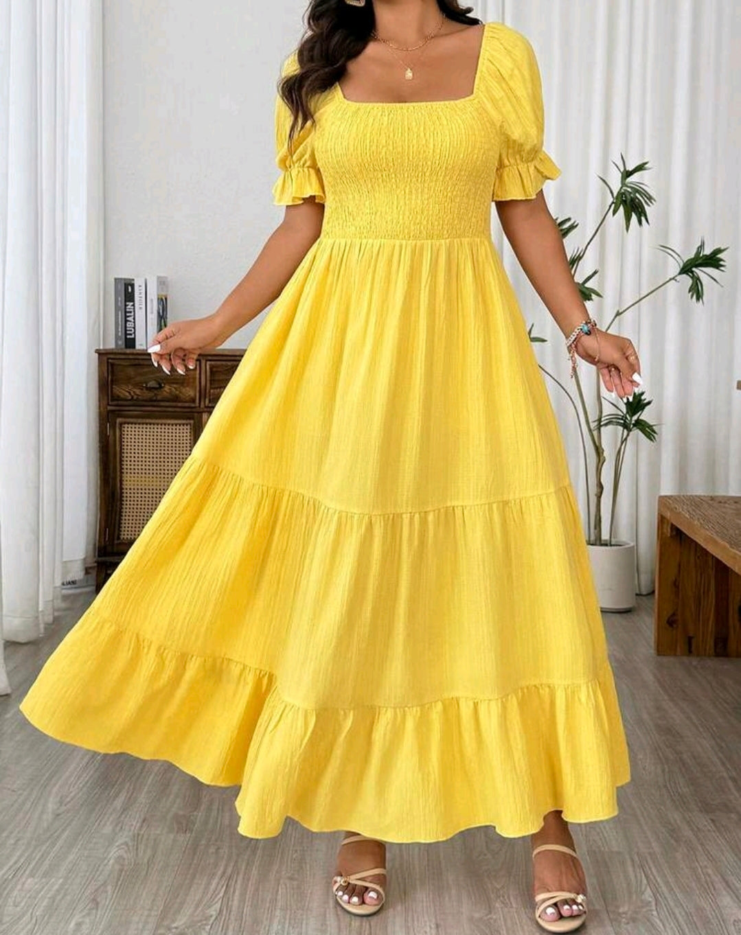 Sophie Smocked Square Neck Tiered Maxi Dress Summer Mensa