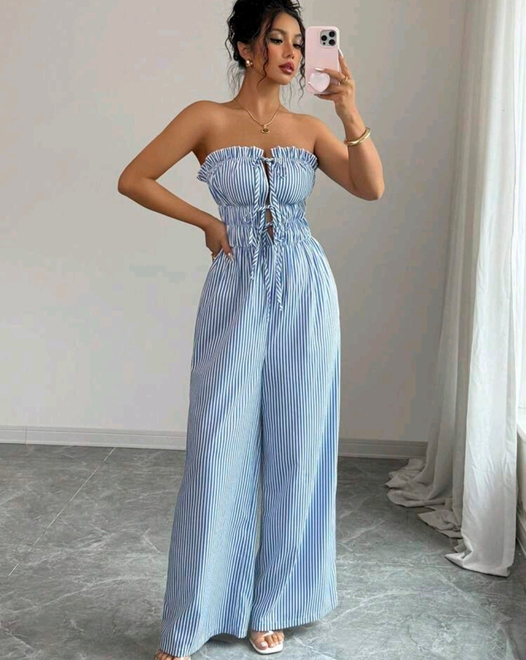 Isabella Striped Strapless Wide Leg Jumpsuit Summer Mensa