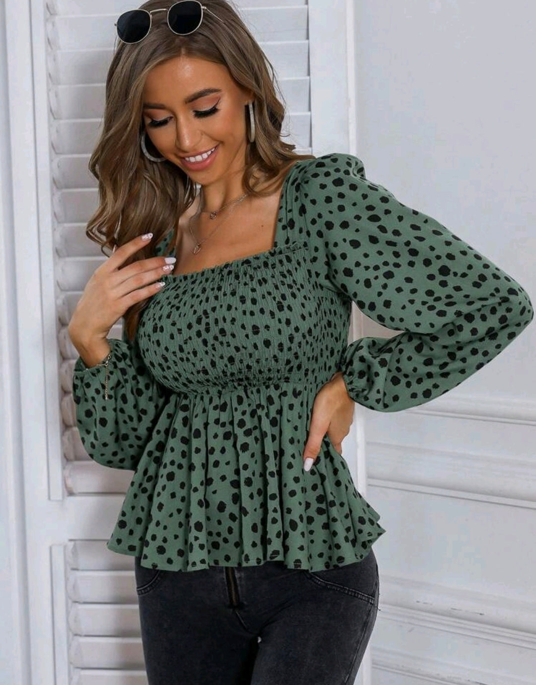 Emma Polka Dot Square Neck Peplum Top Summer Mensa
