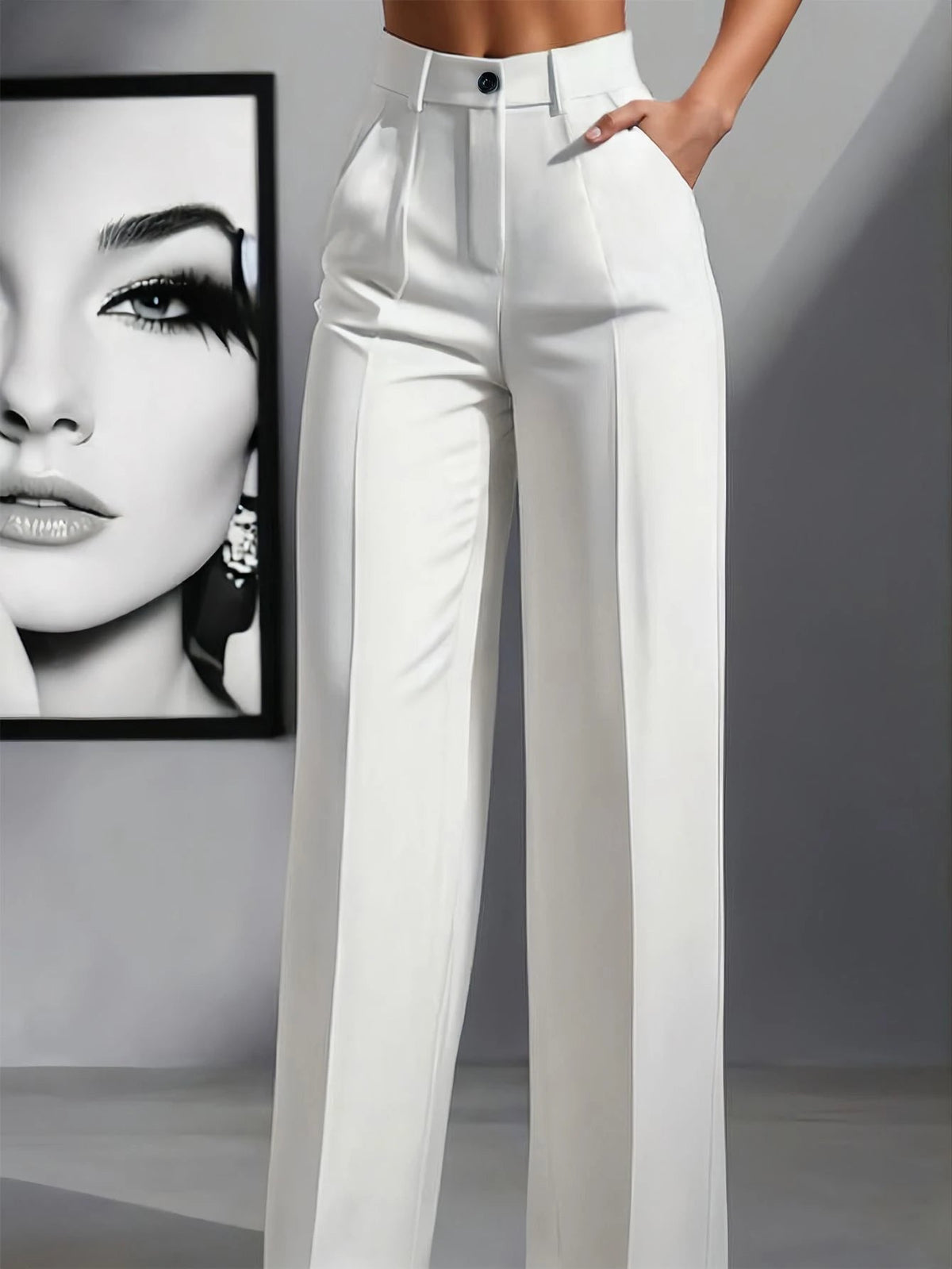 Simone High-Waist Pleated Wide-Leg Trousers with Pockets - White