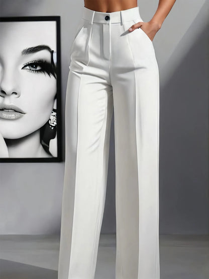 Simone High-Waist Pleated Wide-Leg Trousers with Pockets - White
