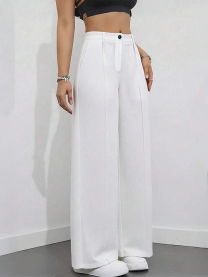 Simone High-Waist Pleated Wide-Leg Trousers with Pockets - White