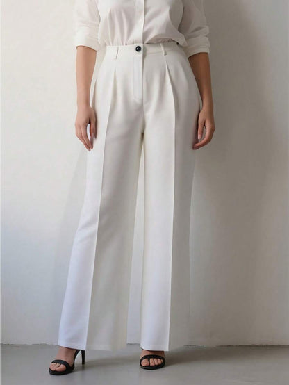 Simone High-Waist Pleated Wide-Leg Trousers with Pockets - White