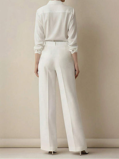 Simone High-Waist Pleated Wide-Leg Trousers with Pockets - White