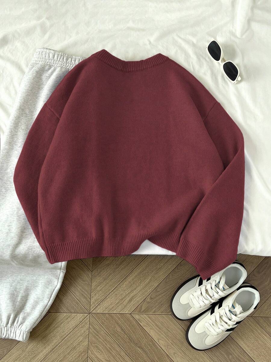 Women's Oversized Crew Neck Pullover Sweater, Relaxed Knit Sweater for Fall Winter - Camel