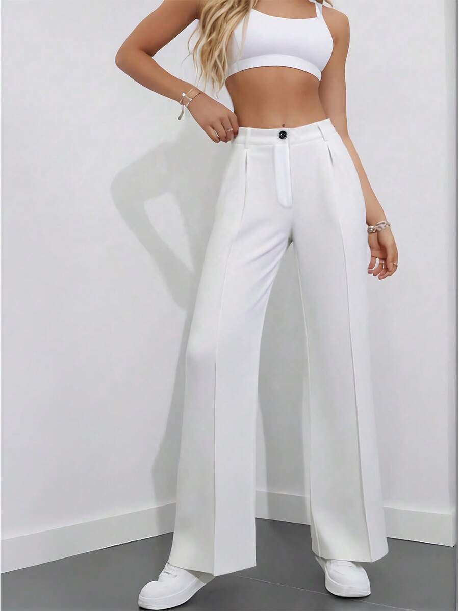 Simone High-Waist Pleated Wide-Leg Trousers with Pockets - White