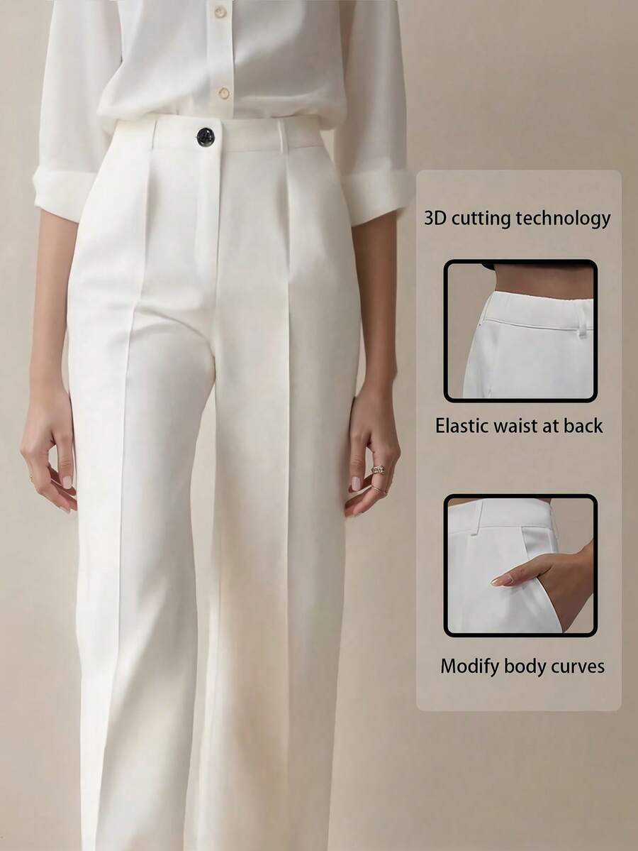 Simone High-Waist Pleated Wide-Leg Trousers with Pockets - White