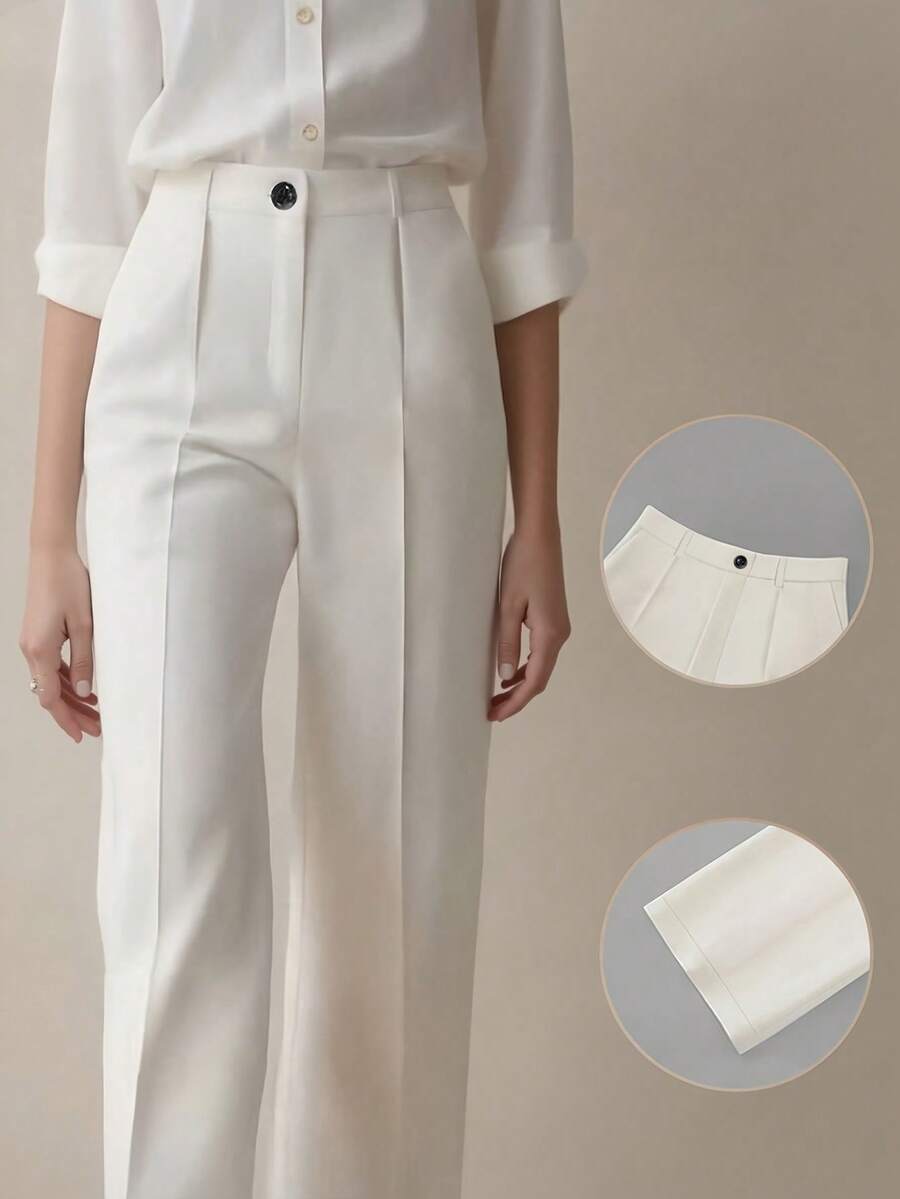 Simone High-Waist Pleated Wide-Leg Trousers with Pockets - White