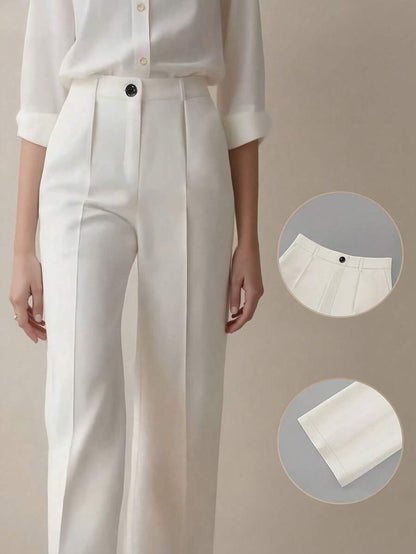 Simone High-Waist Pleated Wide-Leg Trousers with Pockets - White