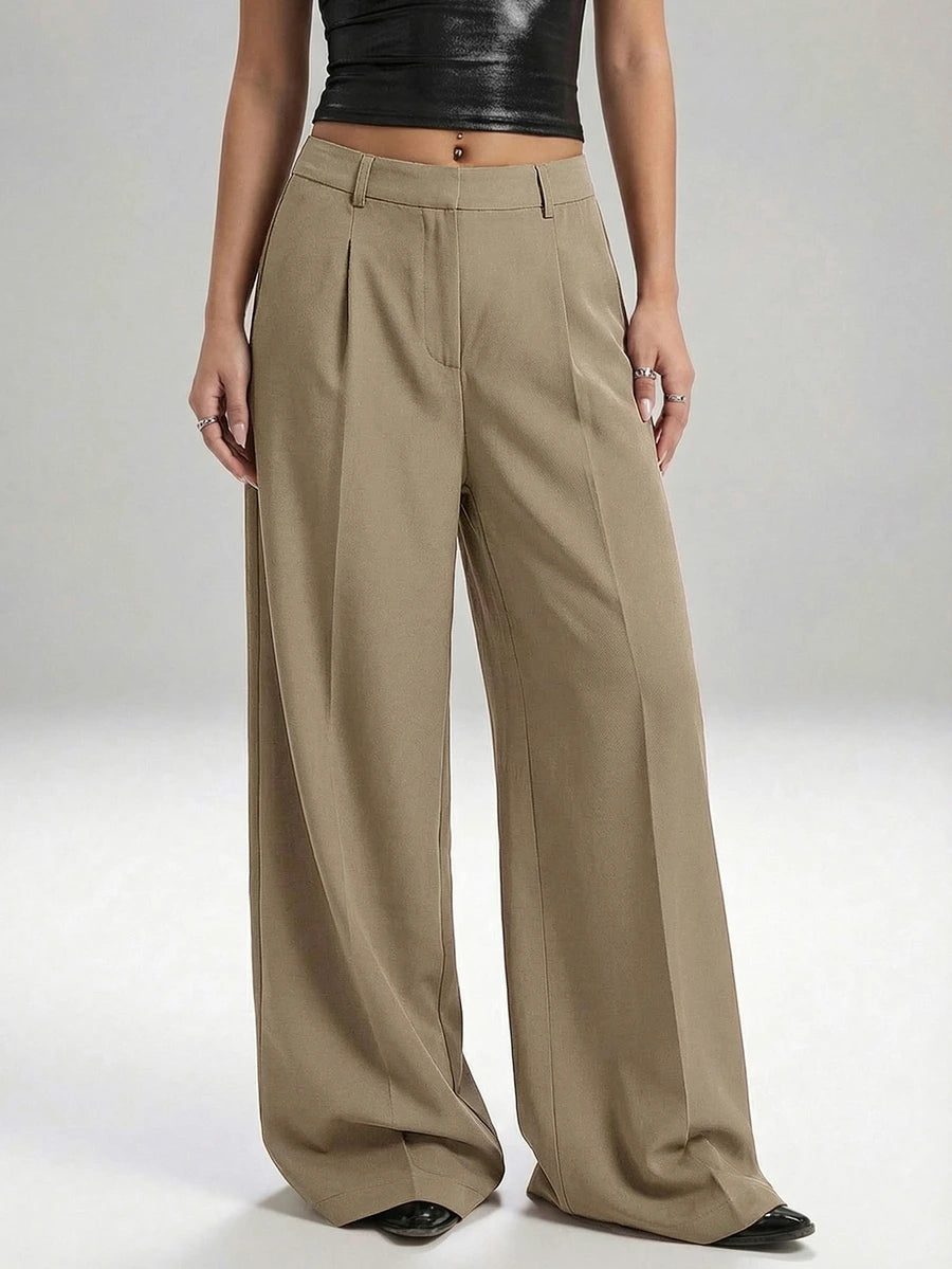 Carlotta High Waisted Straight Leg Trousers with Zip Fly - Black