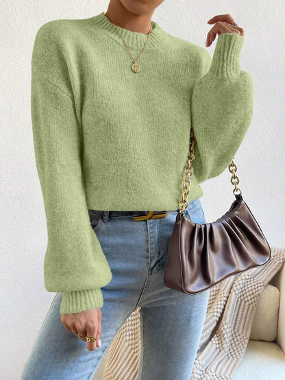 Viola Relaxed Mock Neck Sweater with Drop Shoulders - Sage Green