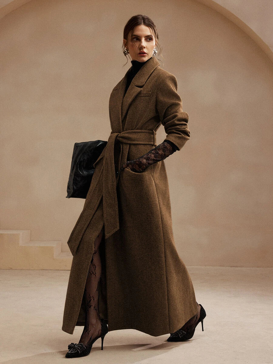 Heidelberg Belted Double Breasted Long Wrap Coat with Pockets