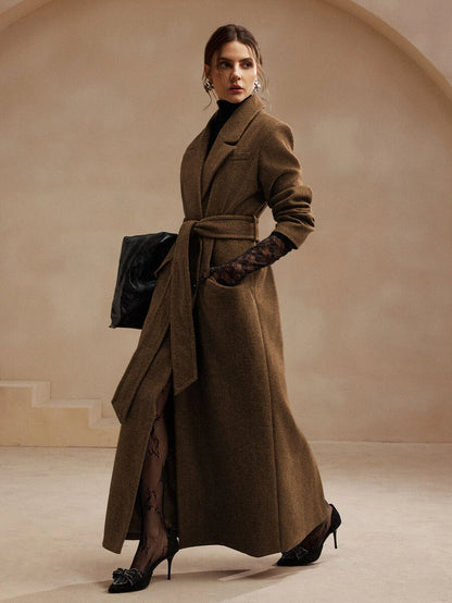 Heidelberg Belted Double Breasted Long Wrap Coat with Pockets