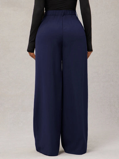 Theodora High Waist Pleated Oversized Wide Leg Suit Trousers - Navy Blue