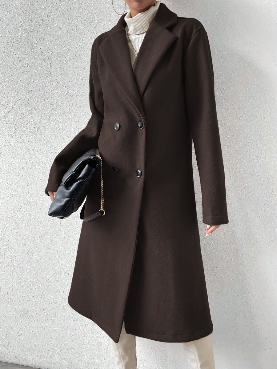 Victoria Classic Double-Breasted Longline Tailored Overcoat - Chocolate Brown