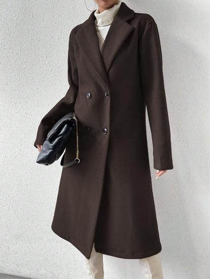Victoria Classic Double-Breasted Longline Tailored Overcoat - Chocolate Brown