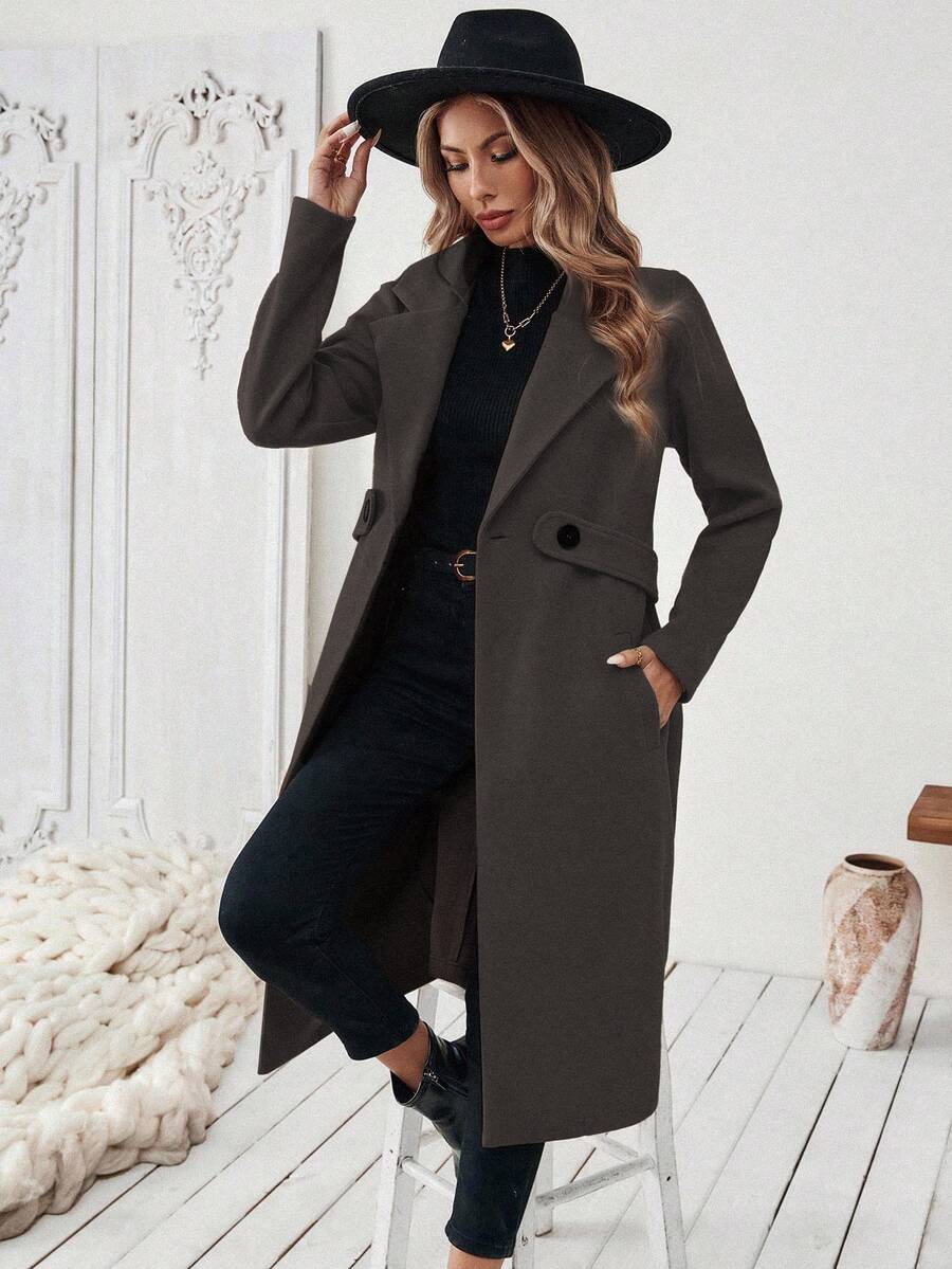 Leocadia Notched Lapel Double-Breasted Tailored Overcoat - Yellow