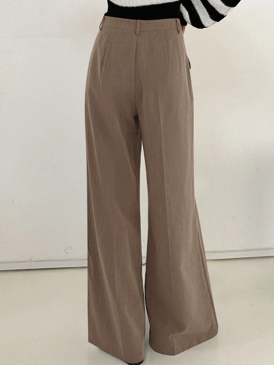 Women's Wide Leg Tailored Trousers, High Waisted Stretch Dress Pants for Work Office - Grey