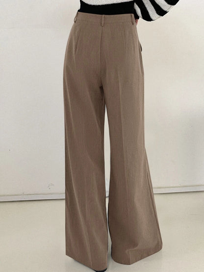 Women's Wide Leg Tailored Trousers, High Waisted Stretch Dress Pants for Work Office - Grey