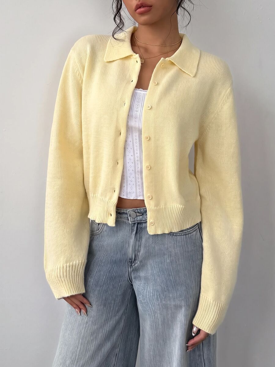 Elowen Round Neck Cropped Cardigan - Apricot