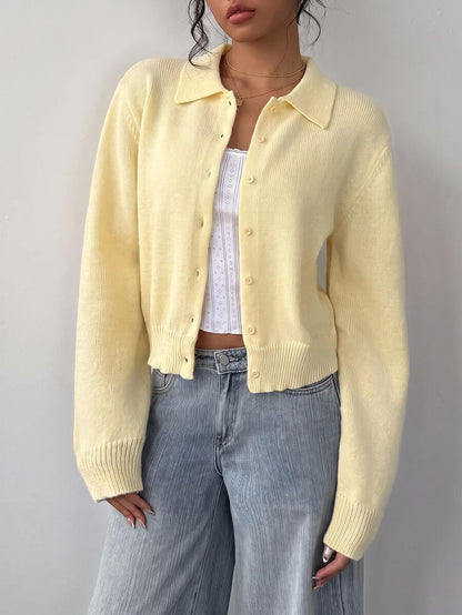 Elowen Round Neck Cropped Cardigan - Apricot