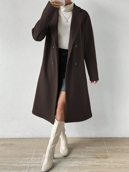 Victoria Classic Double-Breasted Longline Tailored Overcoat - Chocolate Brown