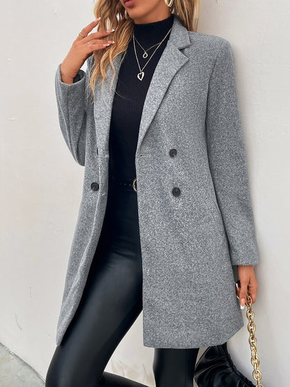 Aveline Double-Breasted Lapel Coat with Tailored Thigh-Length Cut - Dusty Blue
