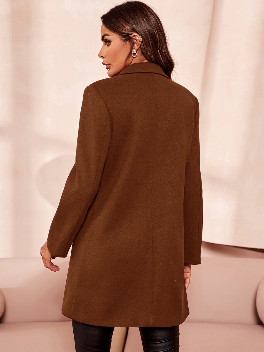 Aveline Double-Breasted Lapel Coat with Tailored Thigh-Length Cut - Multicolor