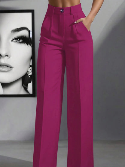 Simone High-Waist Pleated Wide-Leg Trousers with Pockets - Hot Pink