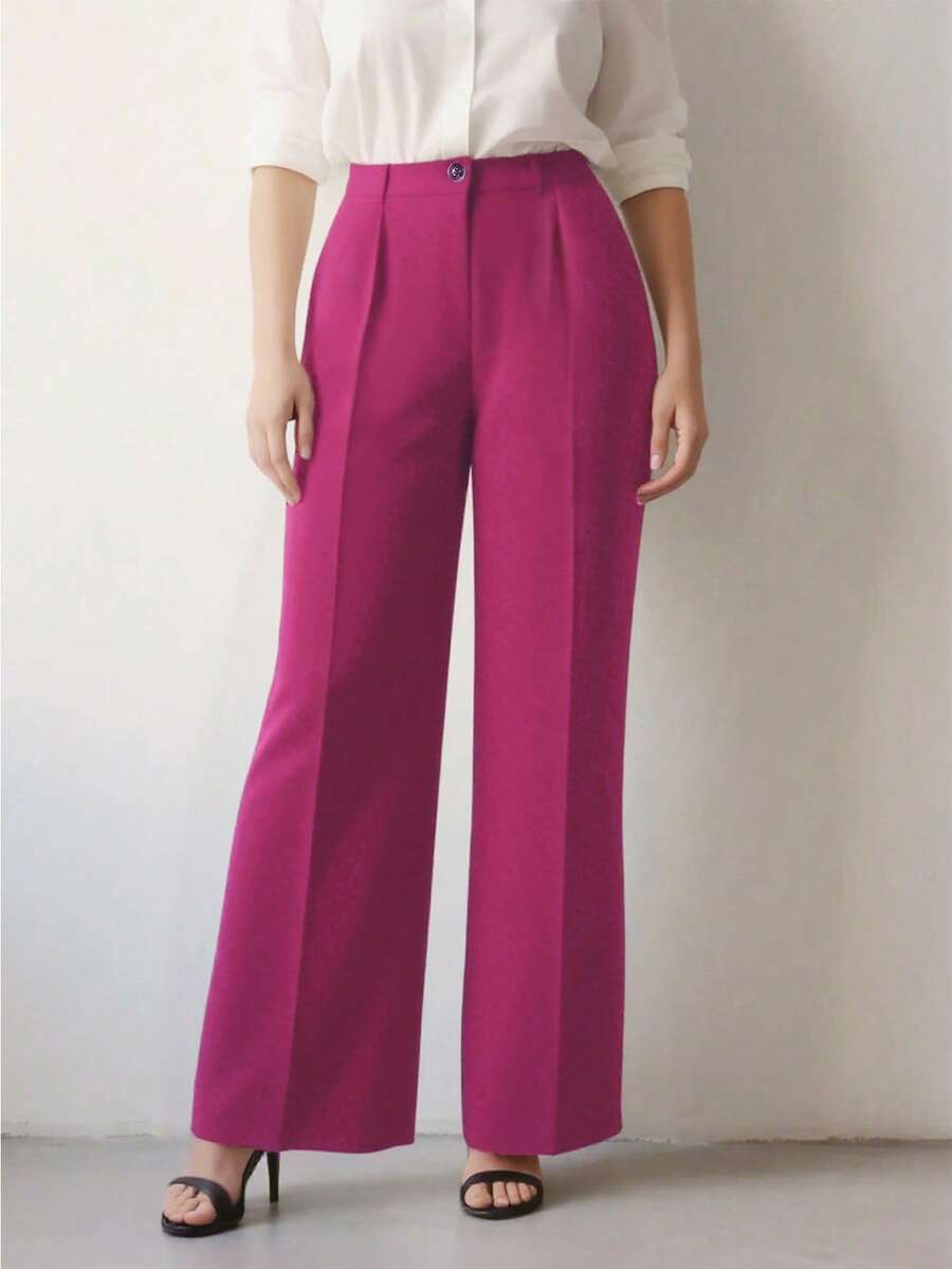 Simone High-Waist Pleated Wide-Leg Trousers with Pockets - Hot Pink