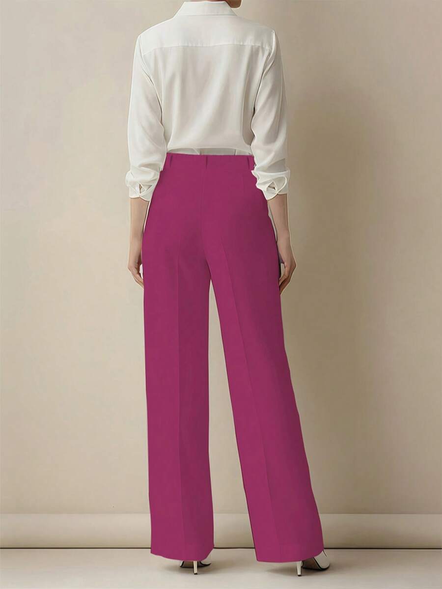 Simone High-Waist Pleated Wide-Leg Trousers with Pockets - Hot Pink