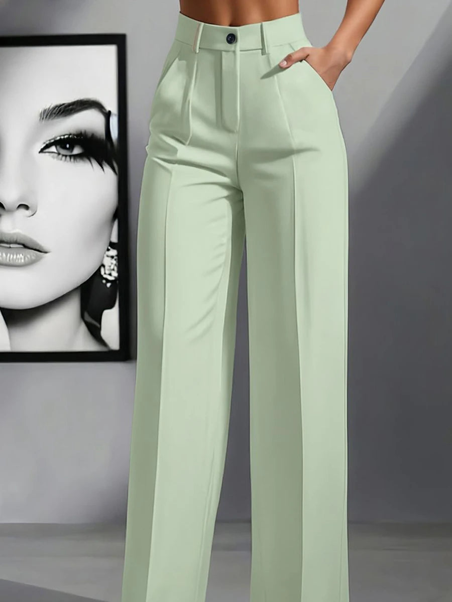 Simone High-Waist Pleated Wide-Leg Trousers with Pockets - Mint Green