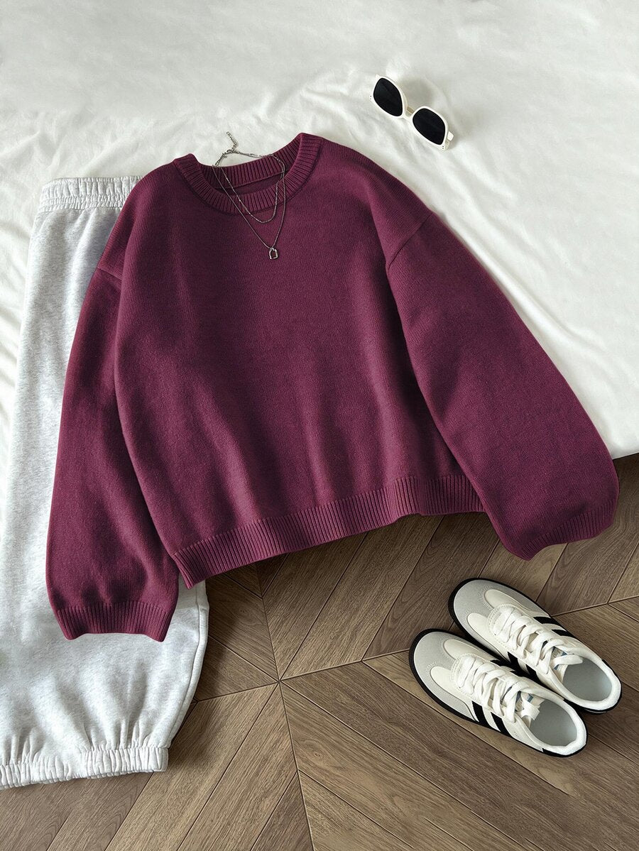 Women's Oversized Crew Neck Pullover Sweater, Relaxed Knit Sweater for Fall Winter - Mint Blue