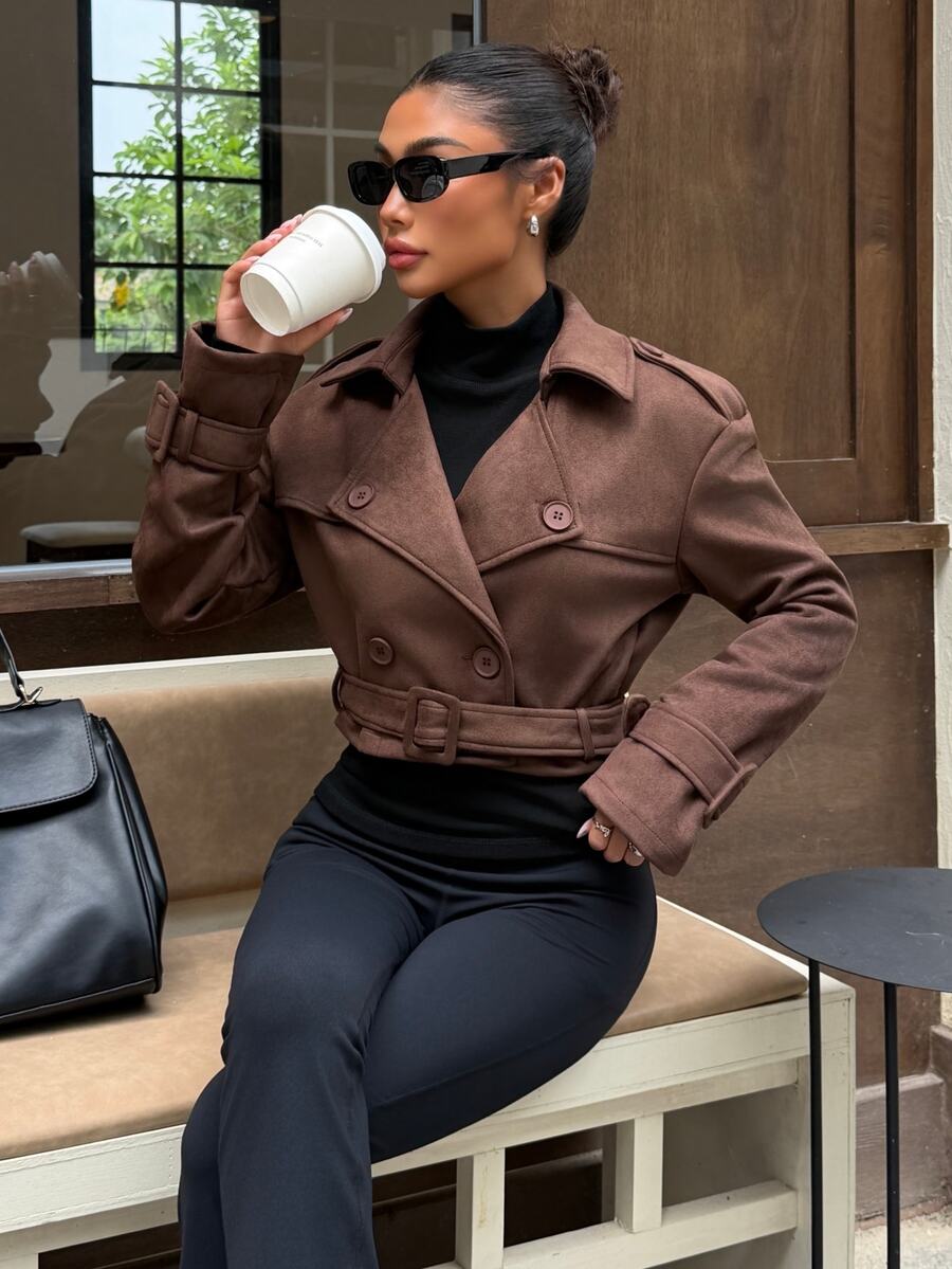 Dublin Cropped Double Breasted Trench Jacket with Belt