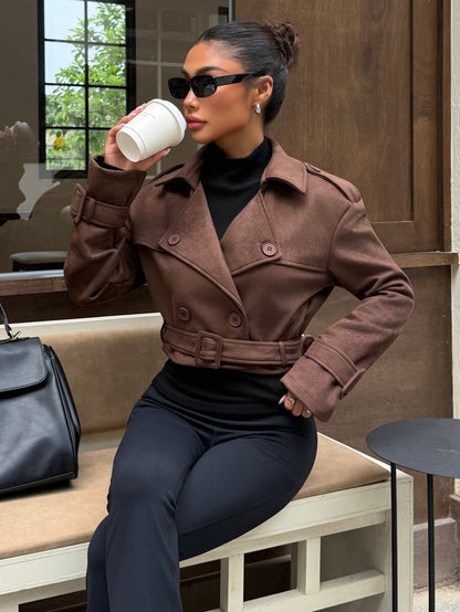 Dublin Cropped Double Breasted Trench Jacket with Belt