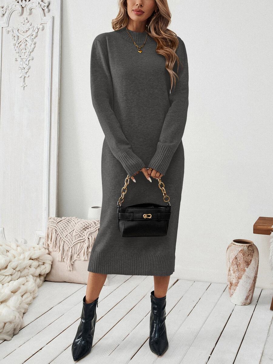 Budapest Mock Neck Raglan Sleeve Knit Midi Sweater Dress
