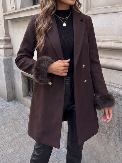 Aveline Double-Breasted Lapel Coat with Tailored Thigh-Length Cut - Multicolor