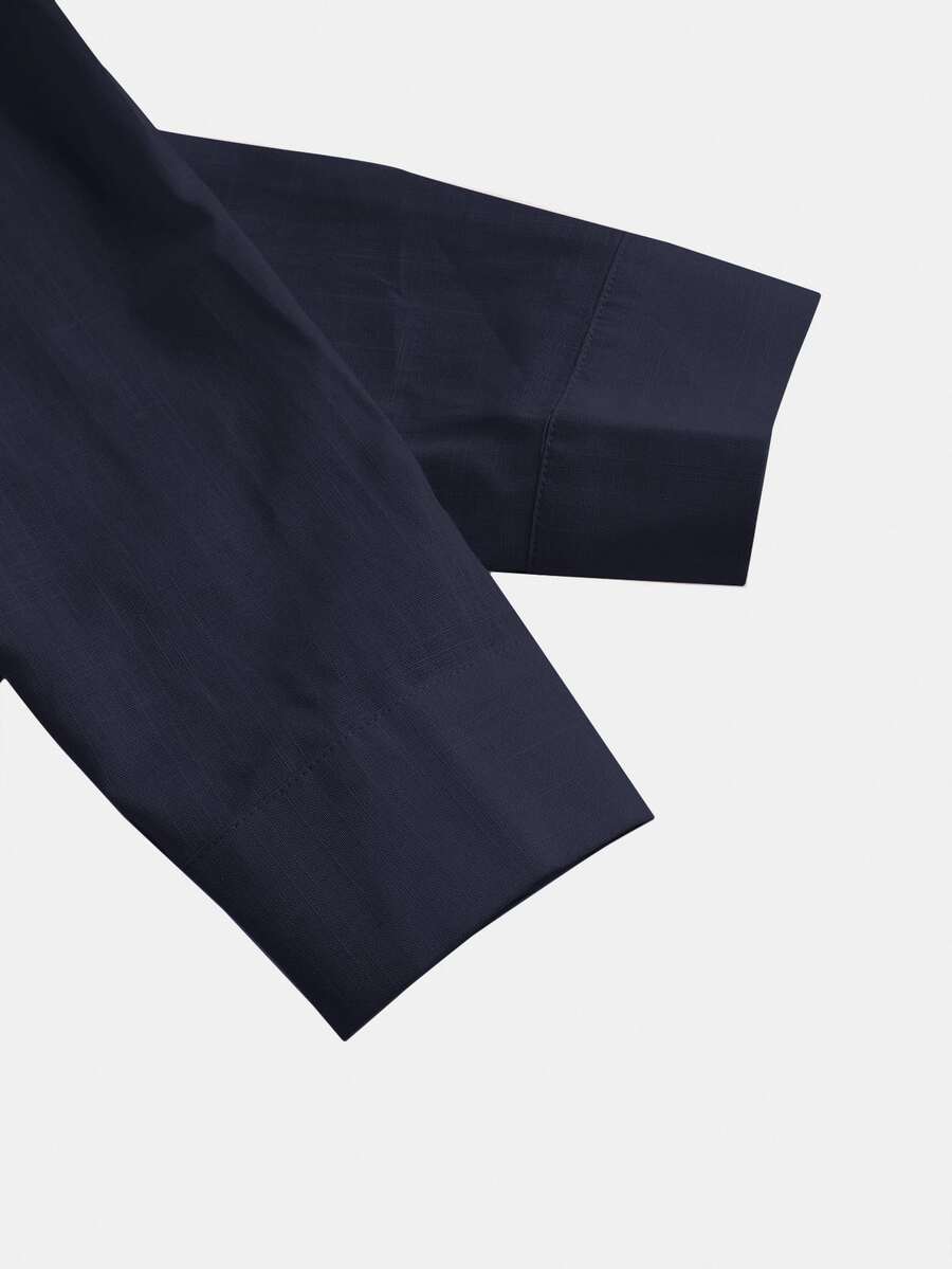 Arabella Classic Collared Button Down Long Sleeve Cotton Shirt - Navy Blue