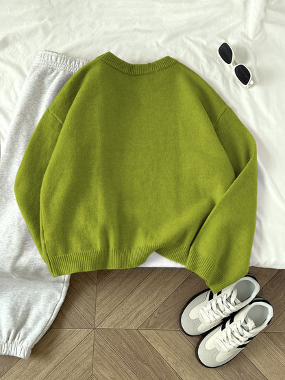 Women's Oversized Crew Neck Pullover Sweater, Relaxed Knit Sweater for Fall Winter - Camel