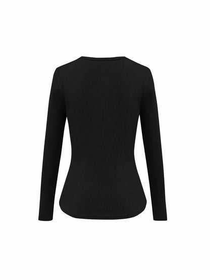 Siena Deep V Neck Ribbed Knit Long Sleeve Fitted Top