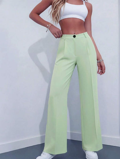 Simone High-Waist Pleated Wide-Leg Trousers with Pockets - Mint Green