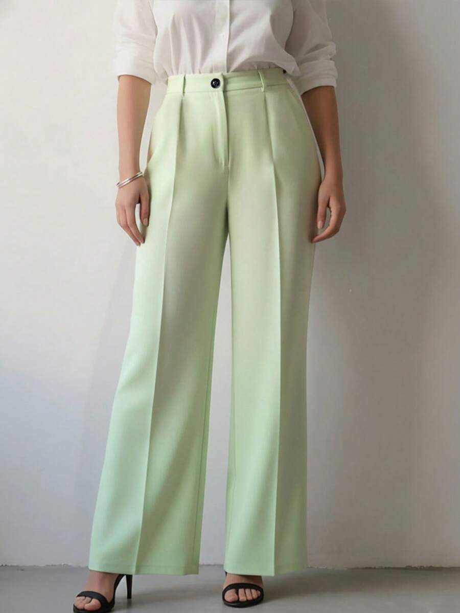 Simone High-Waist Pleated Wide-Leg Trousers with Pockets - Mint Green