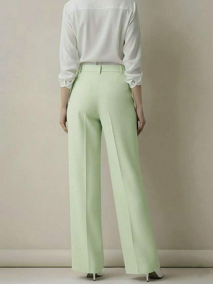 Simone High-Waist Pleated Wide-Leg Trousers with Pockets - Mint Green