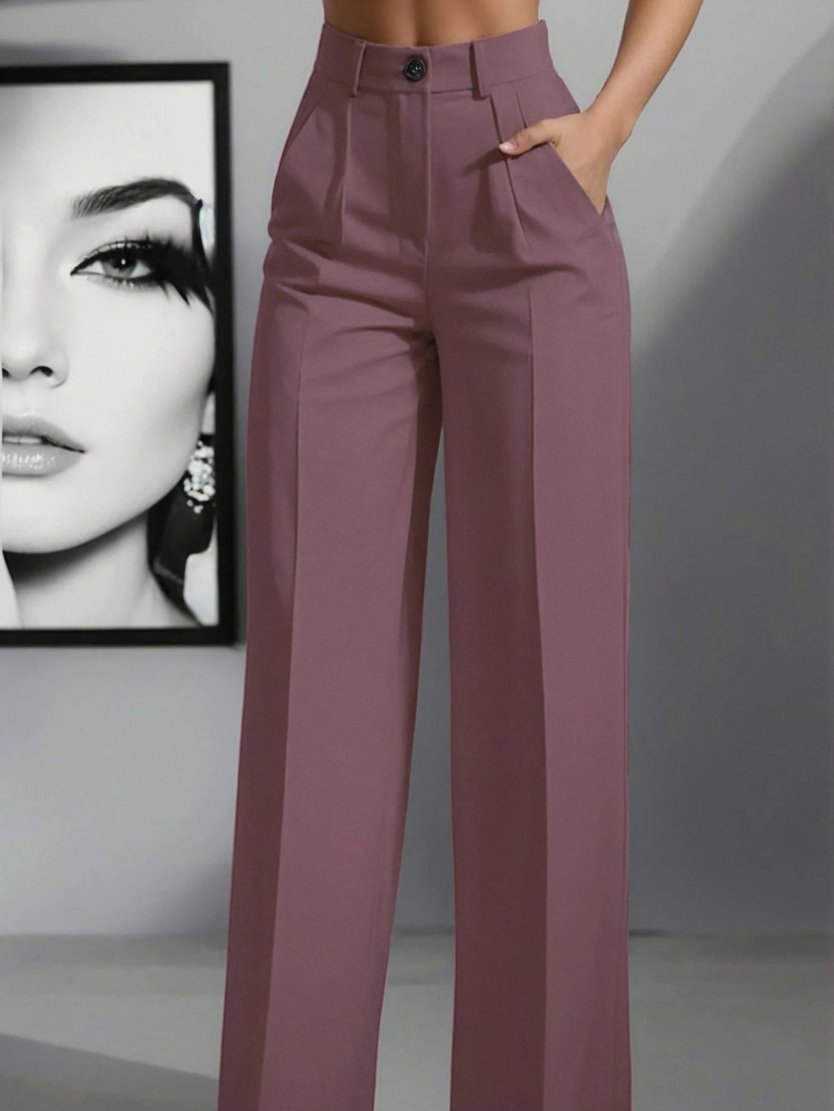 Simone High-Waist Pleated Wide-Leg Trousers with Pockets - Purple