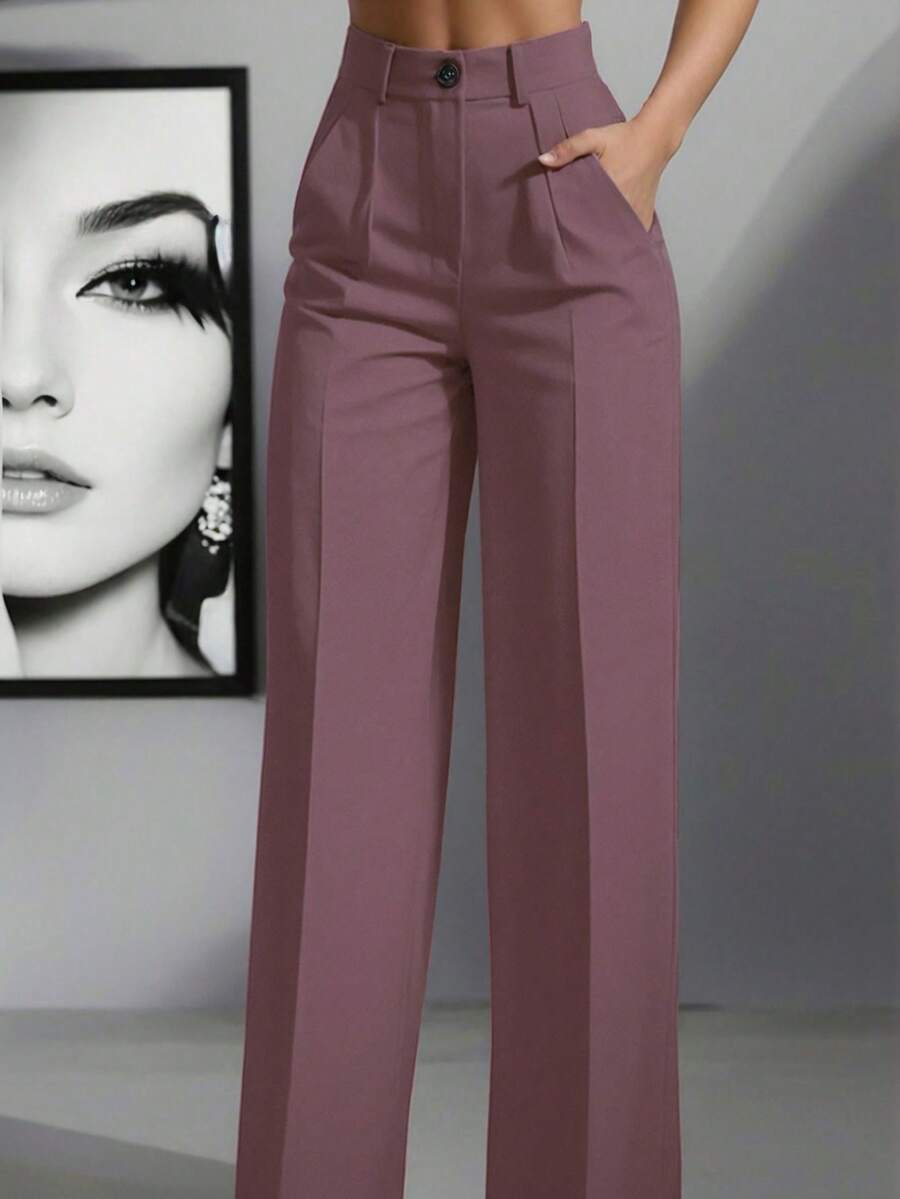 Simone High-Waist Pleated Wide-Leg Trousers with Pockets - Purple