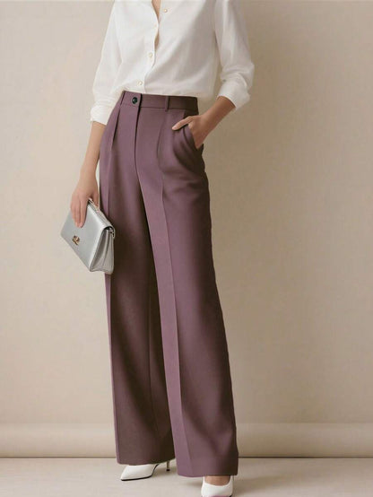 Simone High-Waist Pleated Wide-Leg Trousers with Pockets - Purple