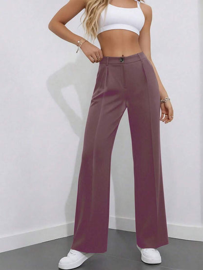 Simone High-Waist Pleated Wide-Leg Trousers with Pockets - Purple