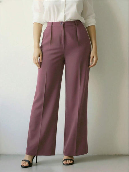 Simone High-Waist Pleated Wide-Leg Trousers with Pockets - Purple
