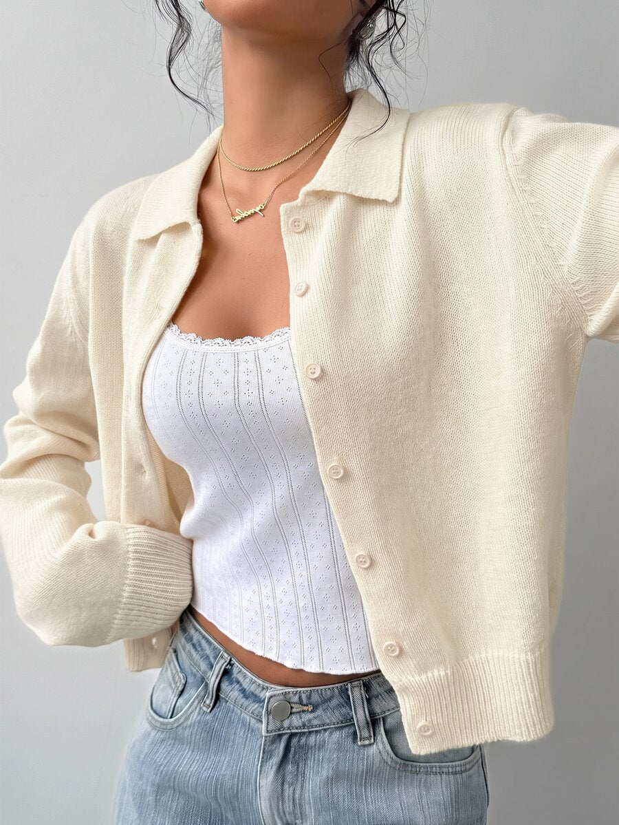 Elowen Round Neck Cropped Cardigan - Apricot