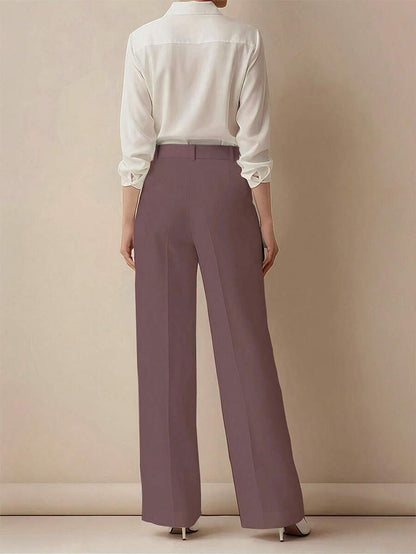 Simone High-Waist Pleated Wide-Leg Trousers with Pockets - Purple
